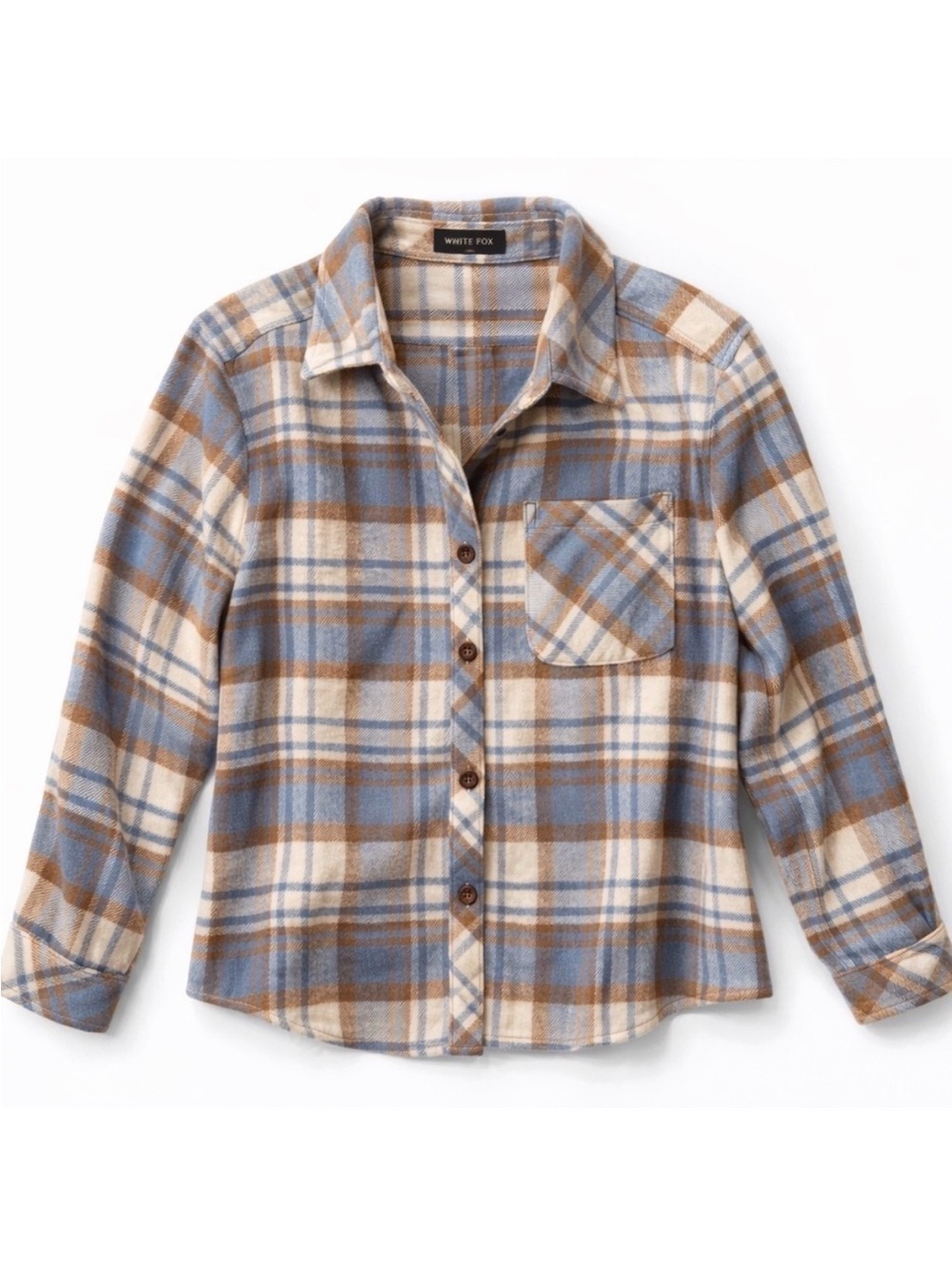 White Fox Plaid Flannel Shacket Jacket Oversized S/M Button Front